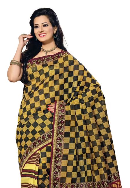 Cotton Bazaar Light Yellow & Black Cotton Printed Saree