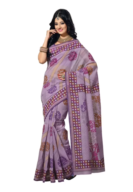 Cotton Bazaar Light Violet Cotton Printed Saree