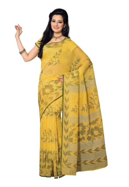 Cotton Bazaar Yellow Cotton Printed Saree