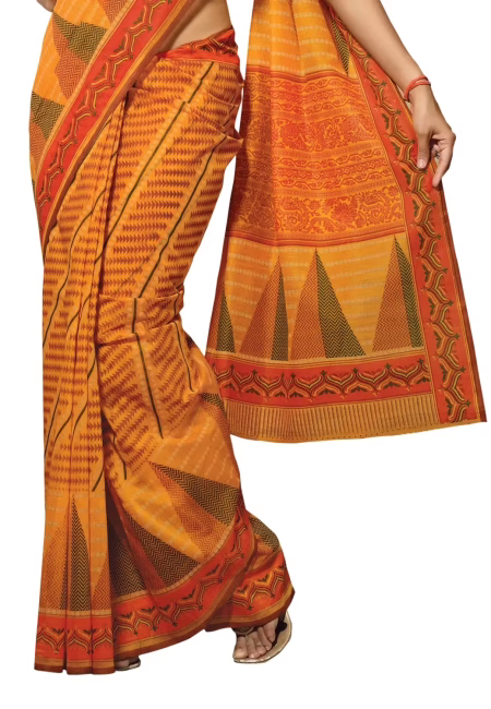 Cotton Bazaar Orange Cotton Printed Saree