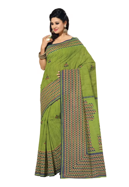 Cotton Bazaar Green Cotton Printed Saree
