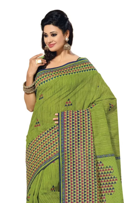 Cotton Bazaar Green Cotton Printed Saree