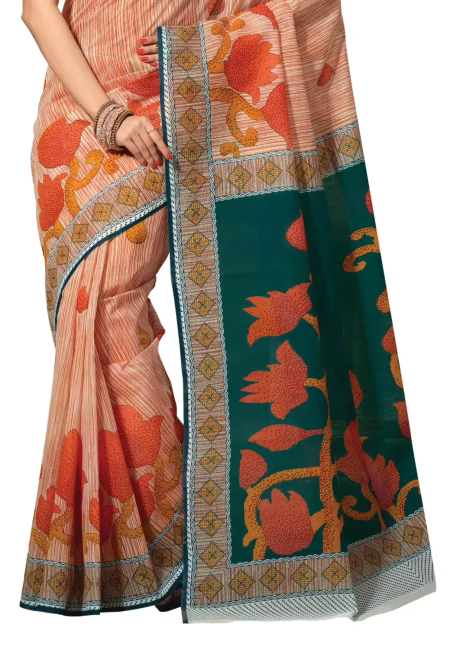 Cotton Bazaar Light Orange Cotton Printed Saree