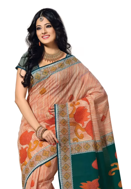 Cotton Bazaar Light Orange Cotton Printed Saree