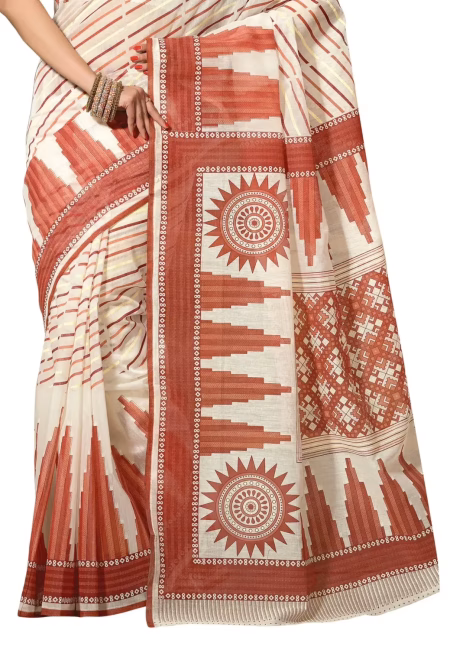 Cotton Bazaar White Printed Saree