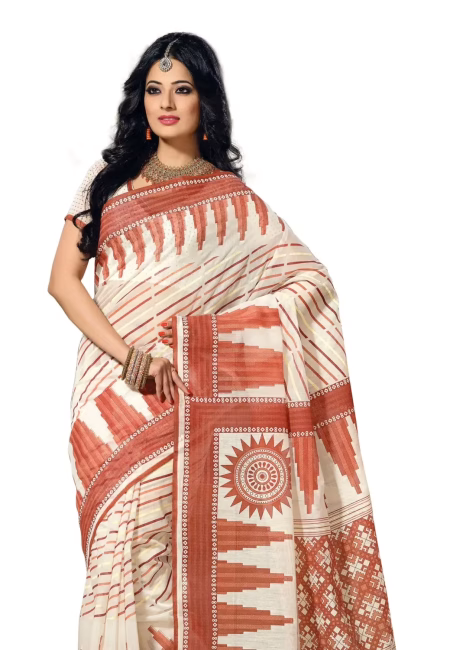 Cotton Bazaar White Printed Saree