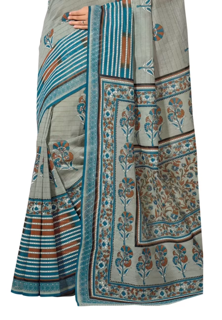 Cotton Bazaar Grey Cotton Printed Saree