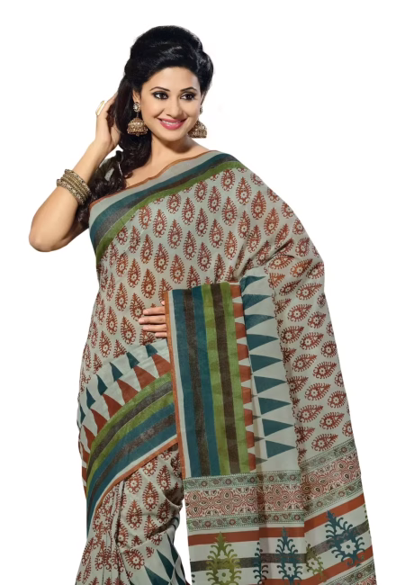 Cotton Bazaar Grey Cotton Print Saree