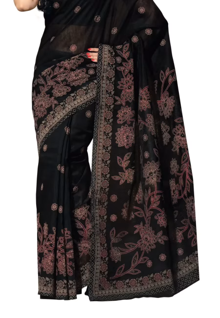 Cotton Bazaar Black Cotton Printed Saree