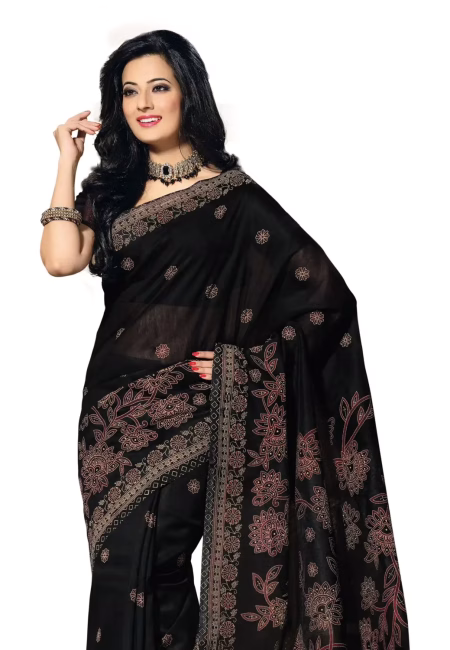 Cotton Bazaar Black Cotton Printed Saree