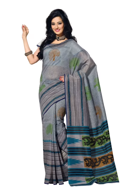 Cotton Bazaar Grey Printed Saree