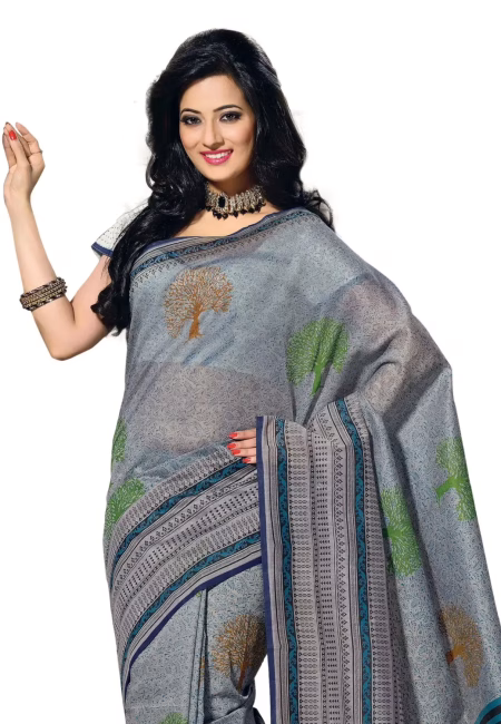 Cotton Bazaar Grey Printed Saree
