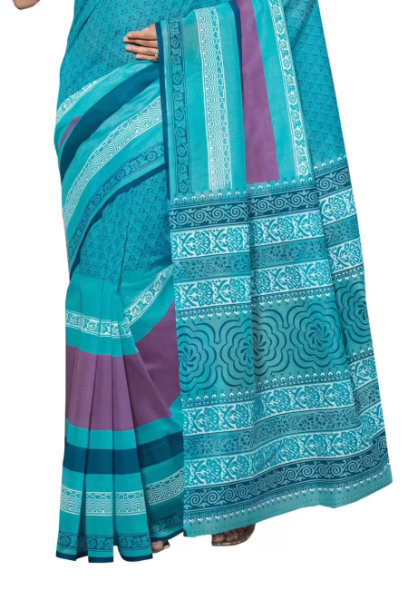 Cotton Bazaar Light Blue Cotton Printed Saree