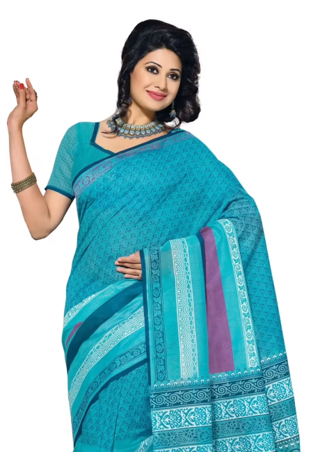 Cotton Bazaar Light Blue Cotton Printed Saree