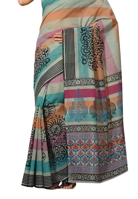 Cotton Bazaar Multi Color Cotton Printed Saree