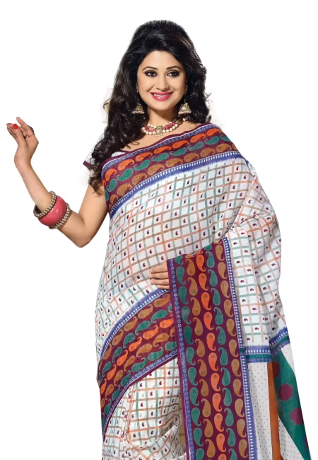 Cotton Bazaar White Cotton Printed Saree-1