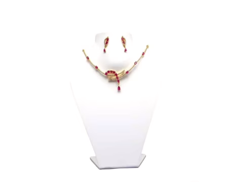 RK White & Rani Pink Necklace Set With EarRings
