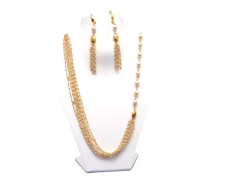 RK Gold & White Necklace Set With EarRings