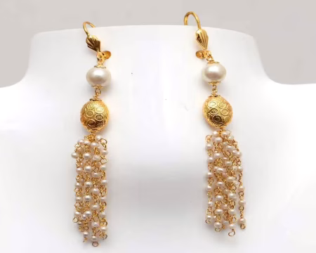 RK Gold & White Necklace Set With EarRings