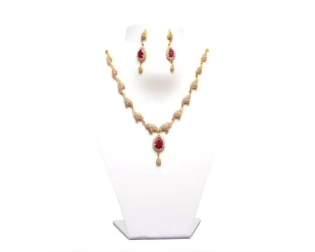 RK White & Red Necklace Set With EarRings