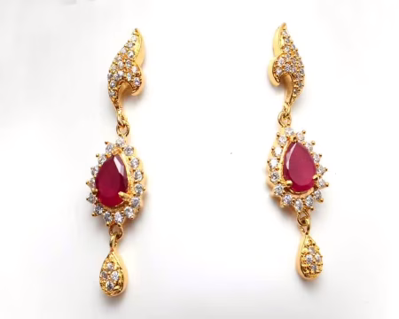 RK White & Red Necklace Set With EarRings