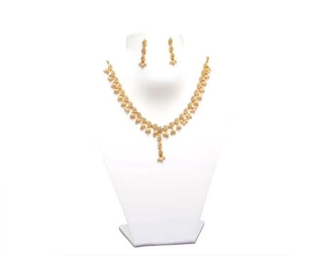 RK Gold & White Necklace Set With EarRings