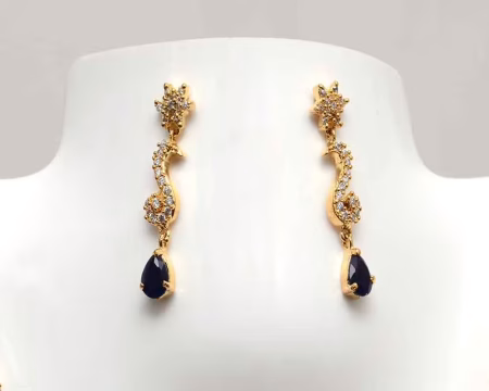 RK Gold & White Necklace Set With Ear Rings