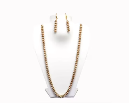 RK Gold & White Necklace Set With Ear Rings