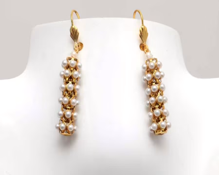 RK Gold & White Necklace Set With Ear Rings