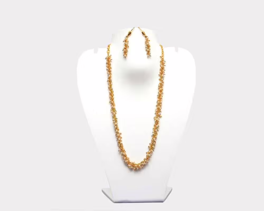 RK Gold & Multi Necklace Set With Ear Rings