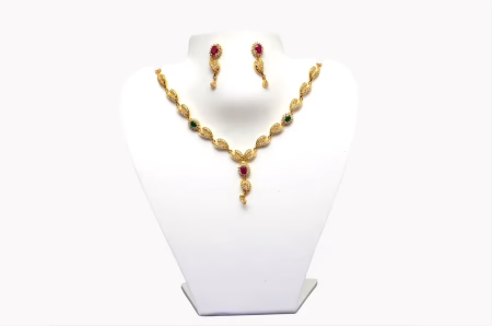 RK Gold & Multi Necklace Set With Ear Rings