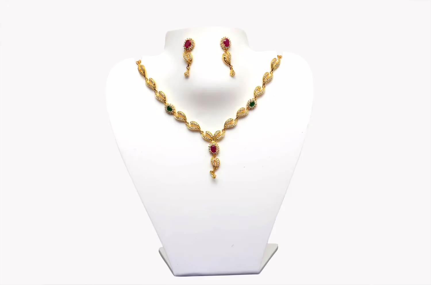 RK Gold & Multi Necklace Set With Ear Rings