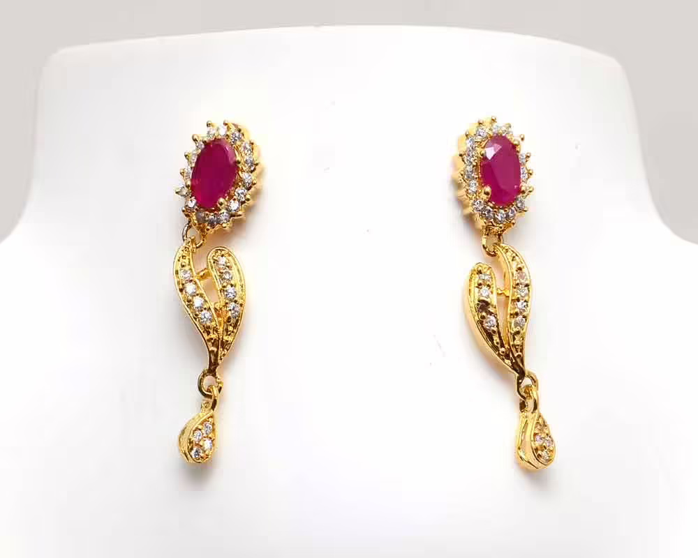 RK Gold & Multi Necklace Set With Ear Rings