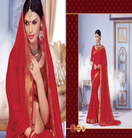 Sindoor Red Color Crepe Silk Saree