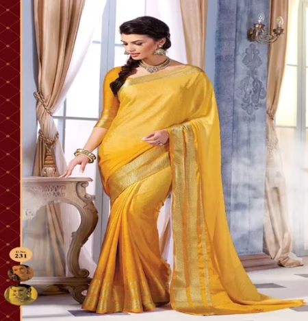 Sindoor Yellow Color Crepe Silk Saree