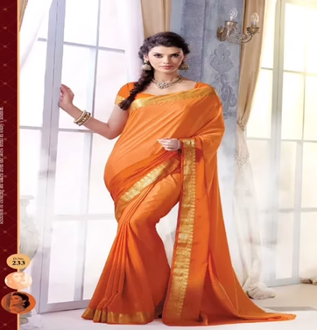 Sindoor Golden Orange Color Crepe Silk Saree