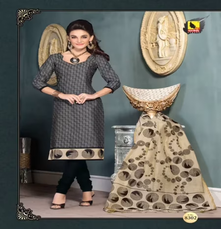 Mahek Grey & Black Jacquard Brasso Unstitched Suit