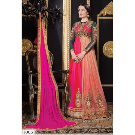 F3 Fashion Multi Color With Brown Shaded Anarkali Suit