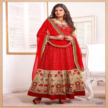 F3 Fashion Dark Red Floor Length Anarkali suit