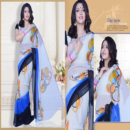 Pazaar Persian Blue & Black Printed Party Saree