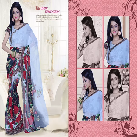 Pazaar Multi-color Printed Party Saree With Floral Print