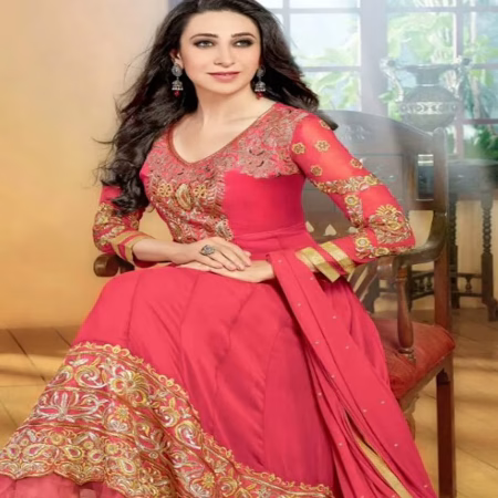 F3 Fashion Dark Peach & Light brown Shaded Embroidered Long Anarkali Suit