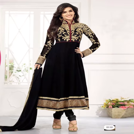 F3 Fashion Black With Brown Embroidered Anarkali suit