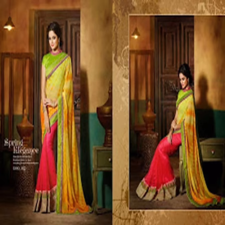 Hi Fashion Yellow Georgette Embroidered Saree