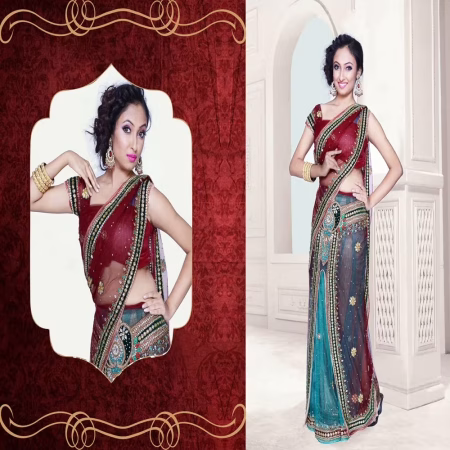 Pazaar Dulari Maroon Embroidered Party Lehenga Style Saree