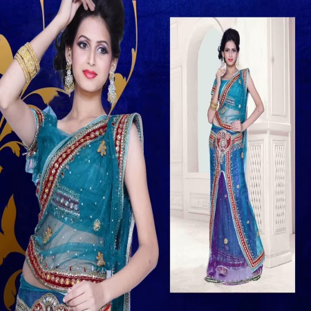 Pazaar Dulari Bondi Blue Embroidered Party Lehenga Style Saree