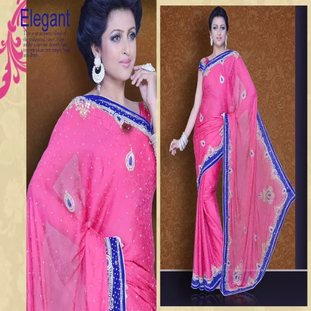 Pazaar Mayuri Magenta Embroidered Party Saree