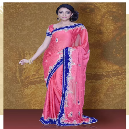Pazaar Mayuri Brink Pink Embroidered Party Saree