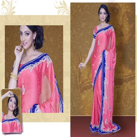 Pazaar Mayuri Brink Pink Embroidered Party Saree