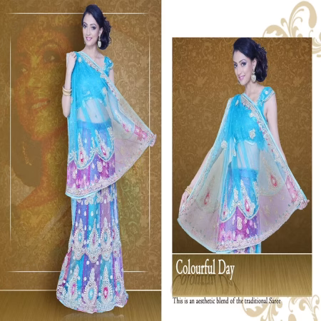 Pazaar Mayuri Dodger Blue Embroidered Party Lehenga Saree